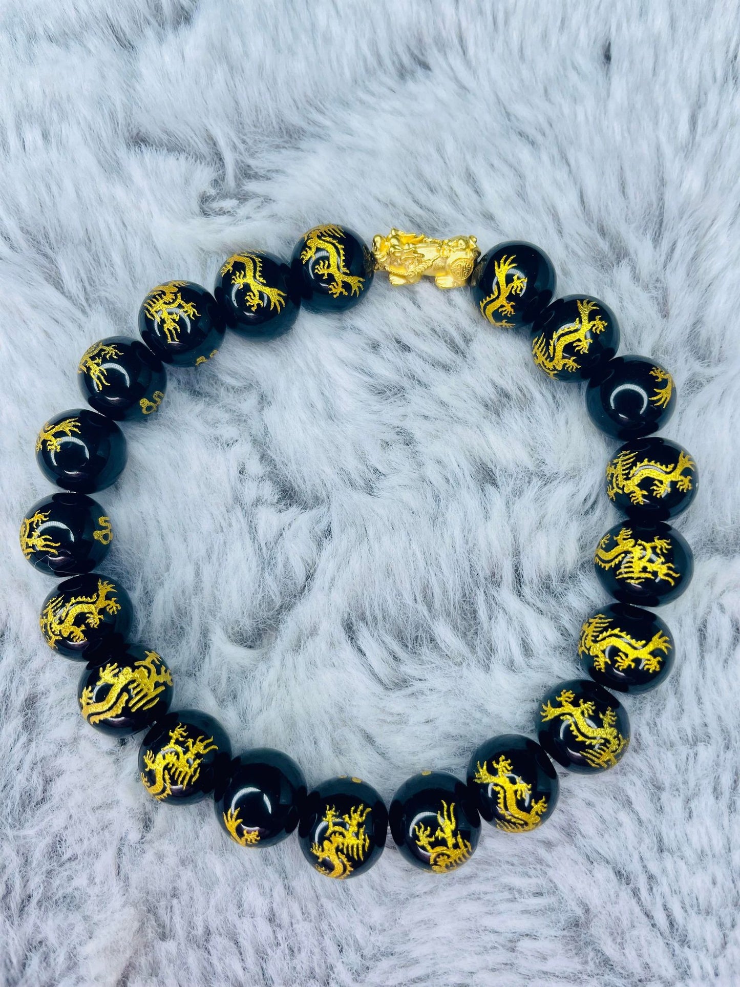Pure 24K Pi Yao (Pi Xiu) Gold in Dragon Mantra Bracelet