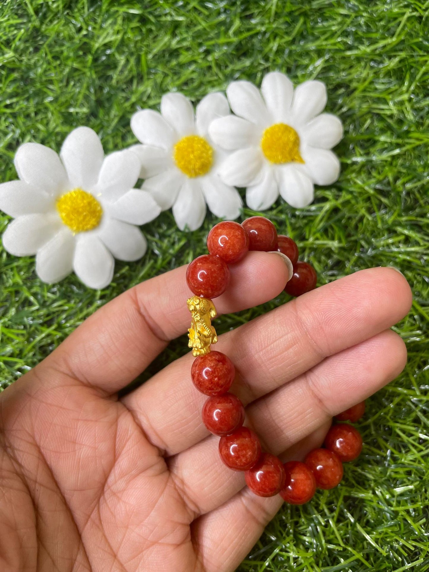 Red Coral in Pure 24K Pi Yao (Pi Xiu) Gold Bracelet