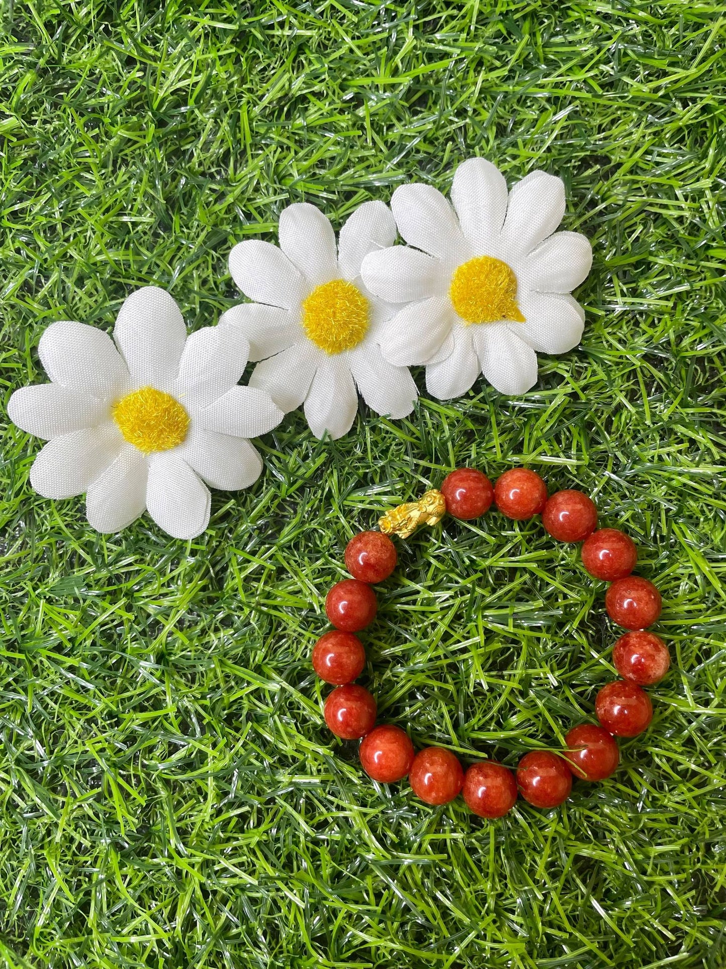 Red Coral in Pure 24K Pi Yao (Pi Xiu) Gold Bracelet