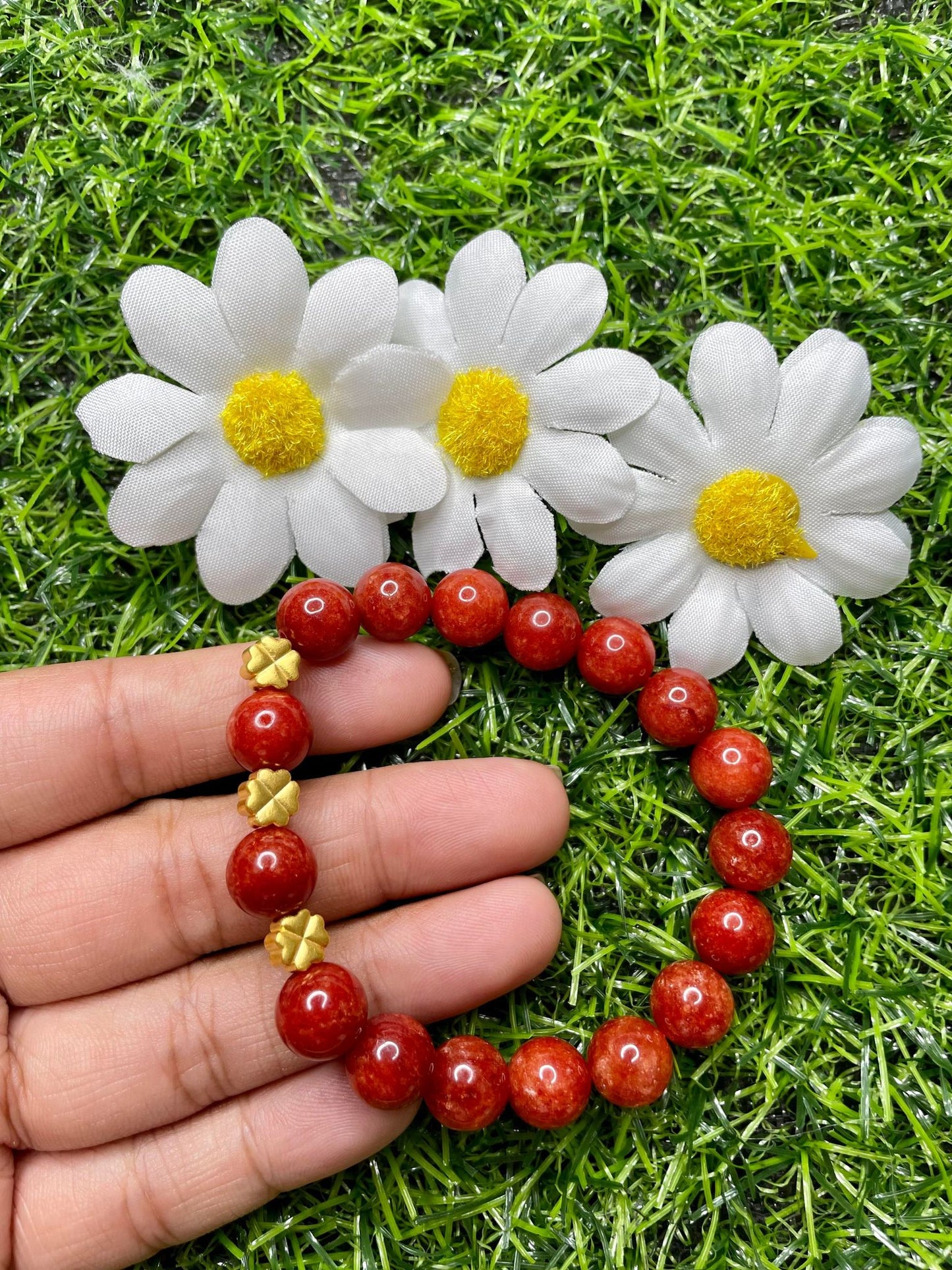 Red Coral in Pure 24K Pi Yao (Pi Xiu) Gold Bracelet