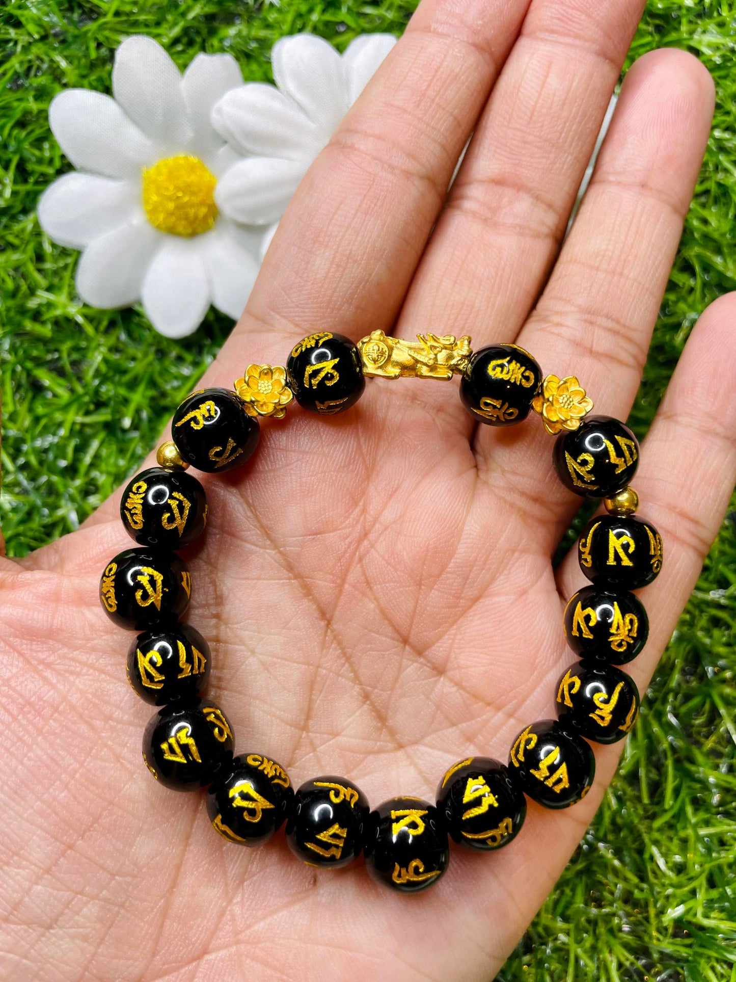 Real 24 karat Pi Yao Gold in Black Obsidian Bracelet