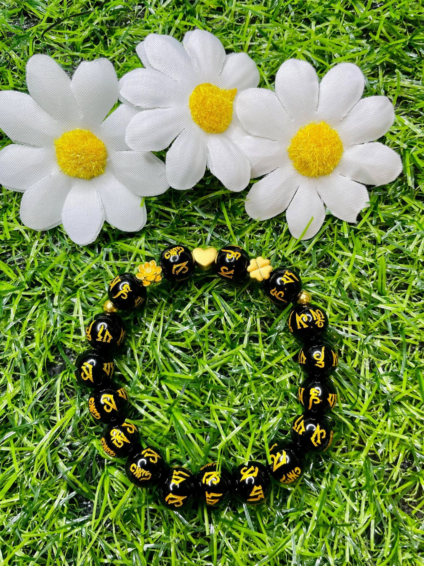 Real 24 karat Pi Yao Gold in Black Obsidian Bracelet