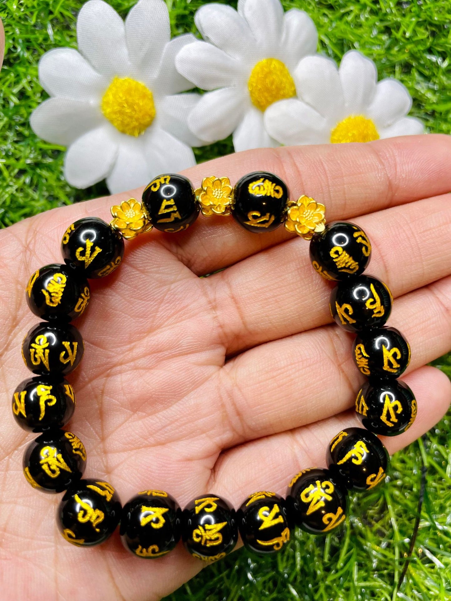 Real 24 karat Pi Yao Gold in Black Obsidian Bracelet