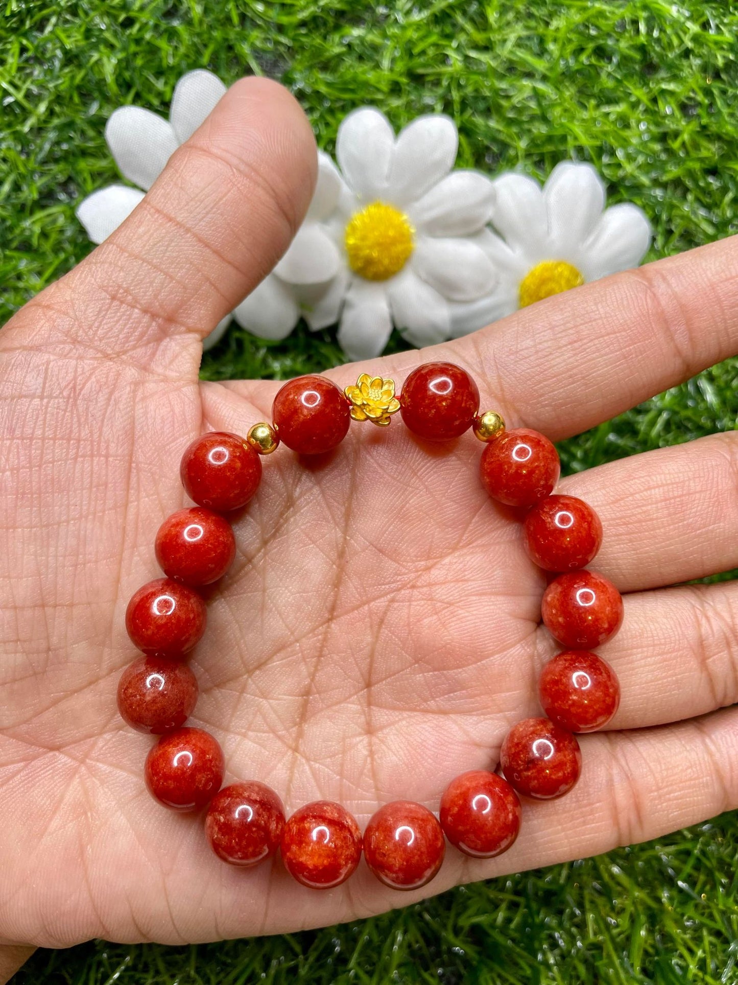Red Coral in Pure 24K Pi Yao (Pi Xiu) Gold Bracelet