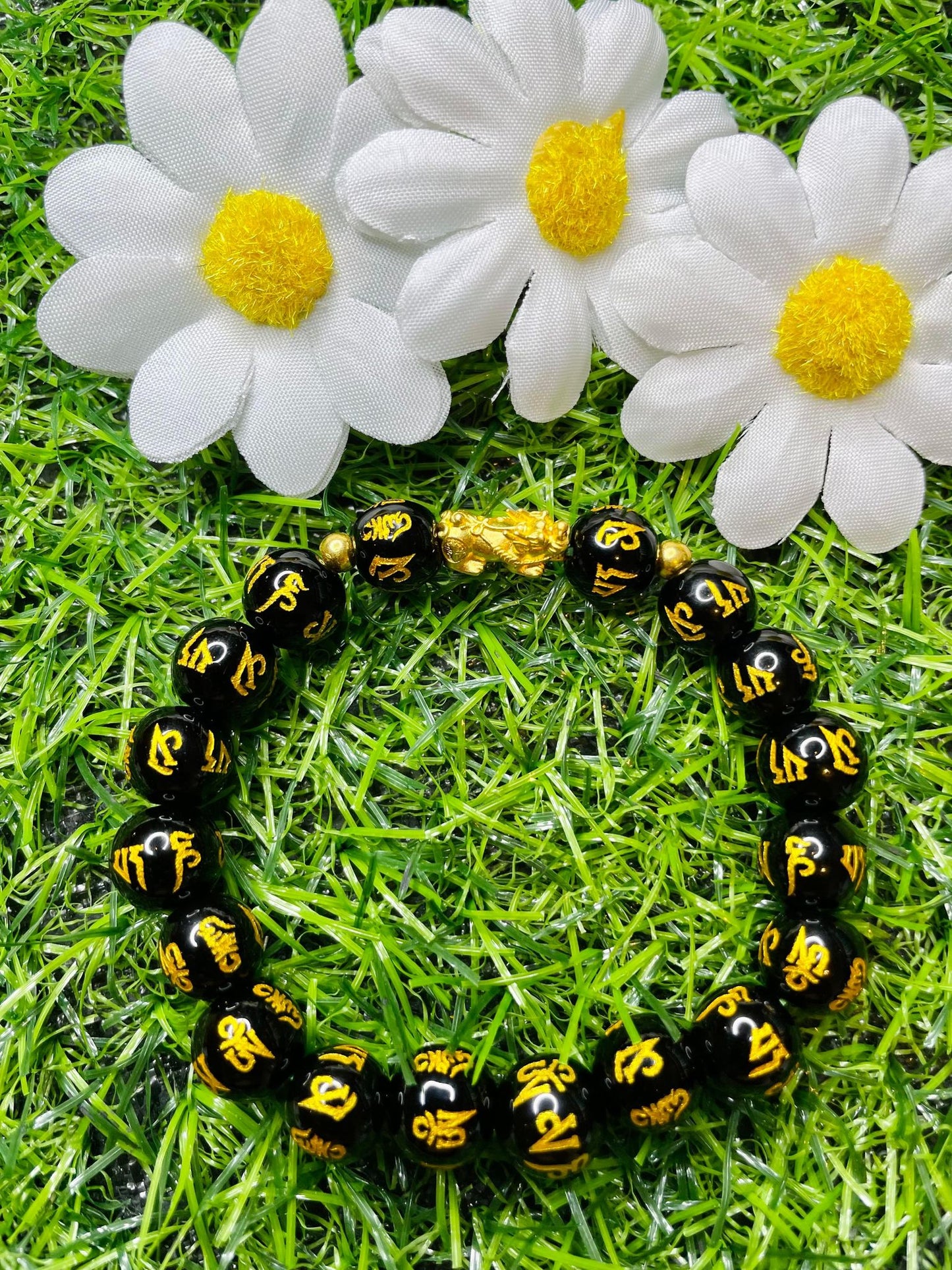 Real 24 karat Pi Yao Gold in Black Obsidian Bracelet