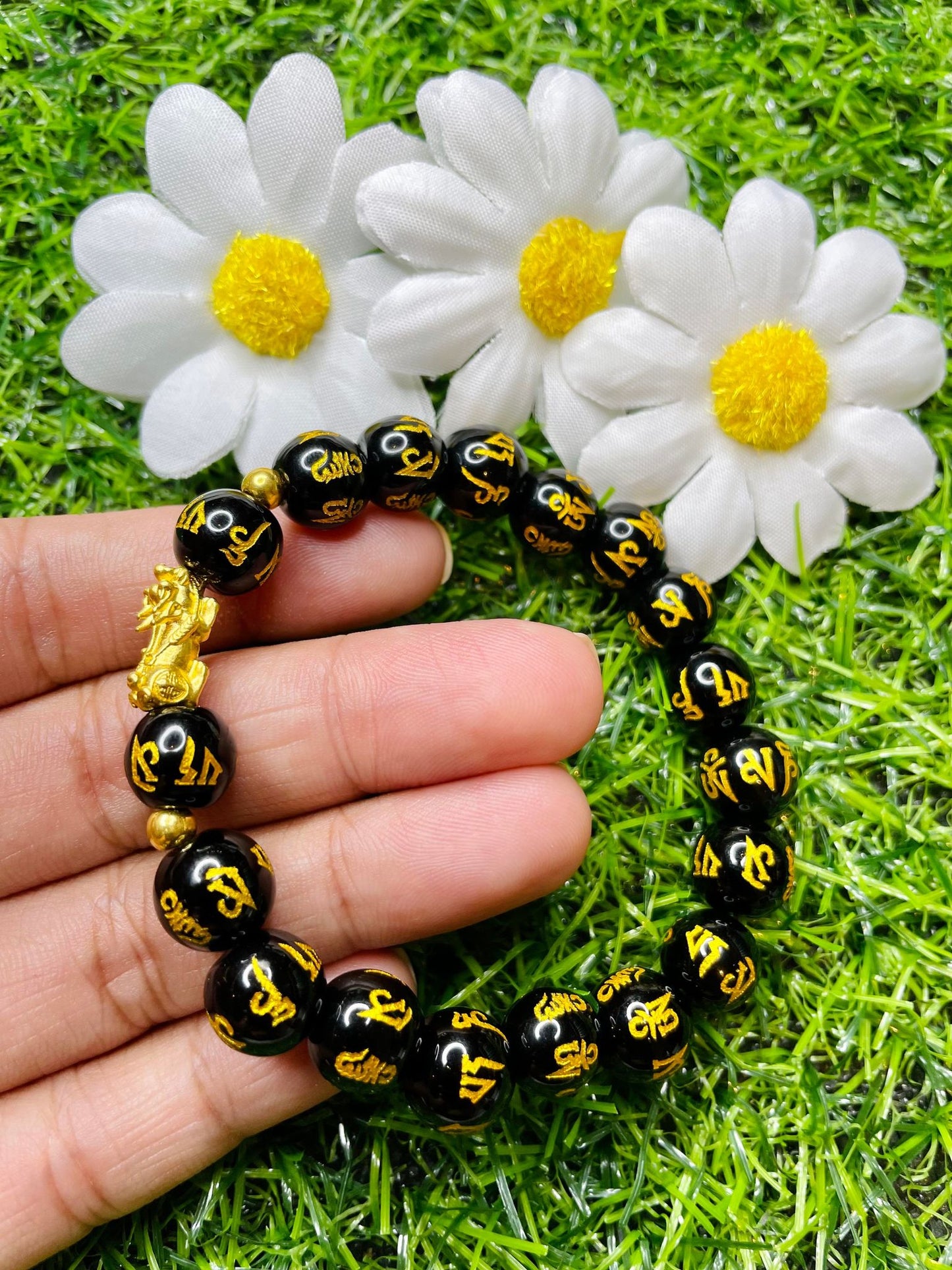 Real 24 karat Pi Yao Gold in Black Obsidian Bracelet