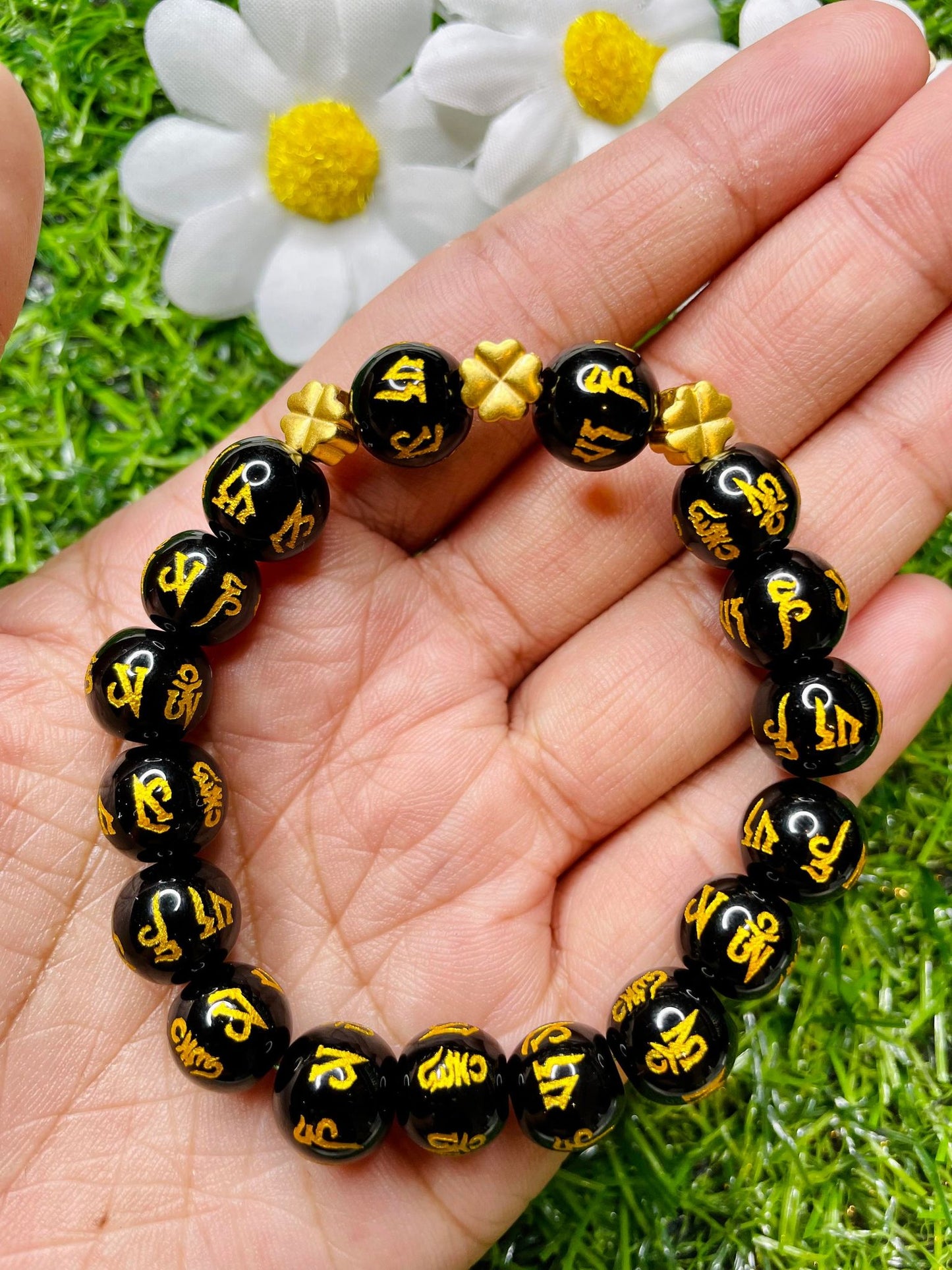 Real 24 karat Pi Yao Gold in Black Obsidian Bracelet
