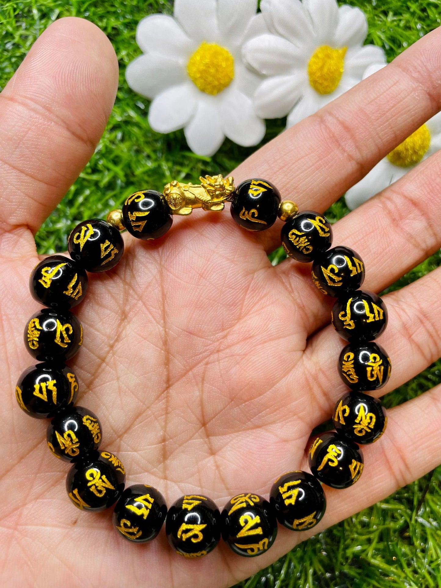 Real 24 karat Pi Yao Gold in Black Obsidian Bracelet
