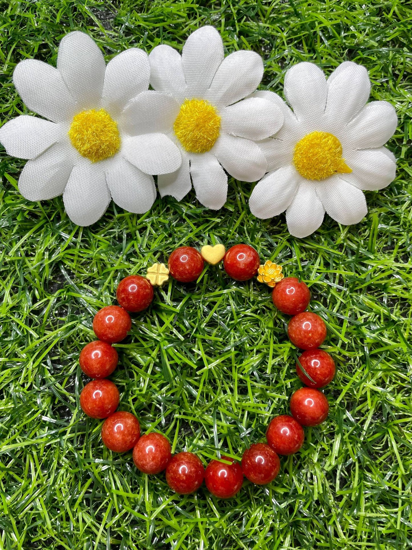 Red Coral in Pure 24K Pi Yao (Pi Xiu) Gold Bracelet