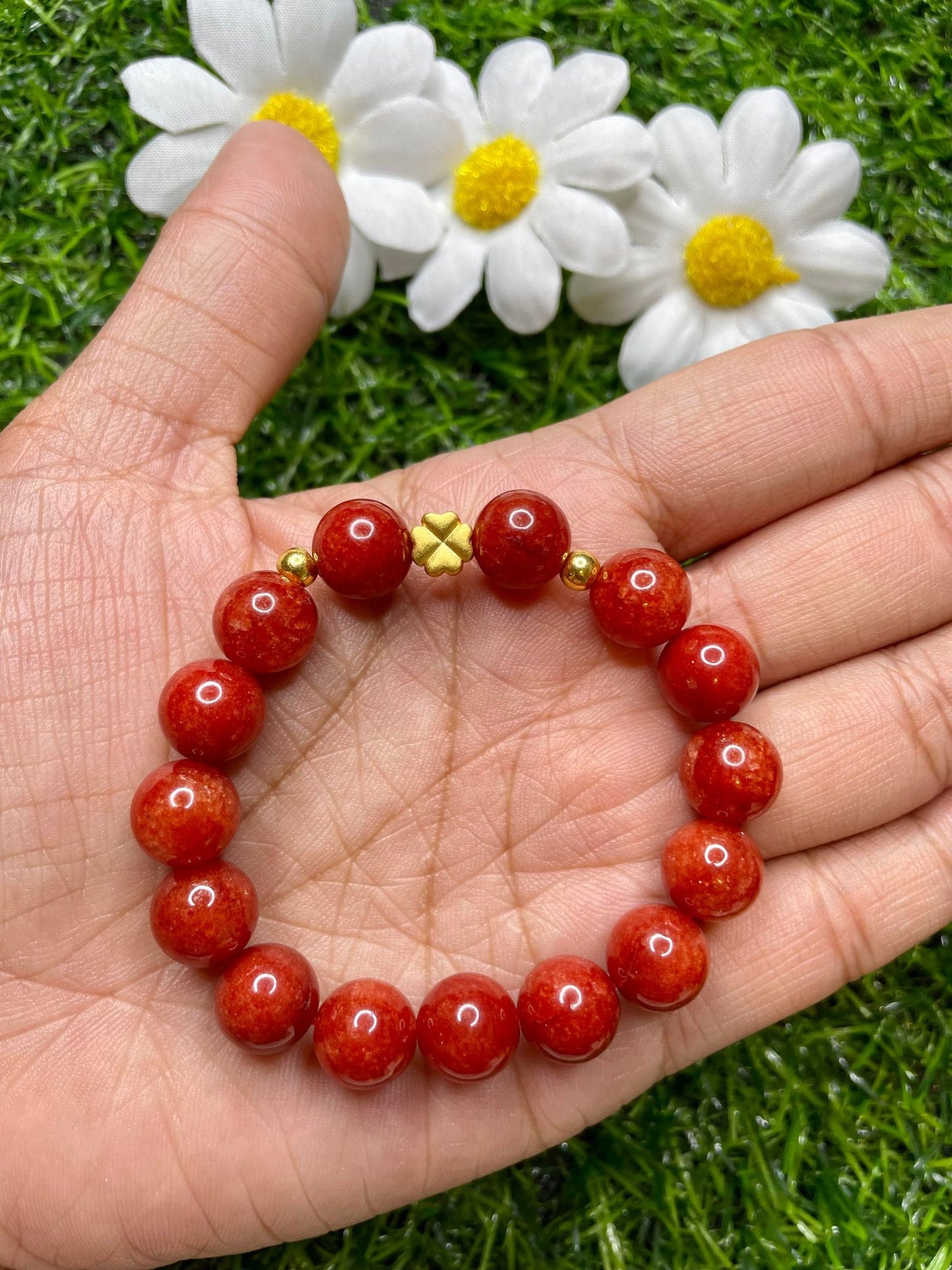 Red Coral in Pure 24K Pi Yao (Pi Xiu) Gold Bracelet