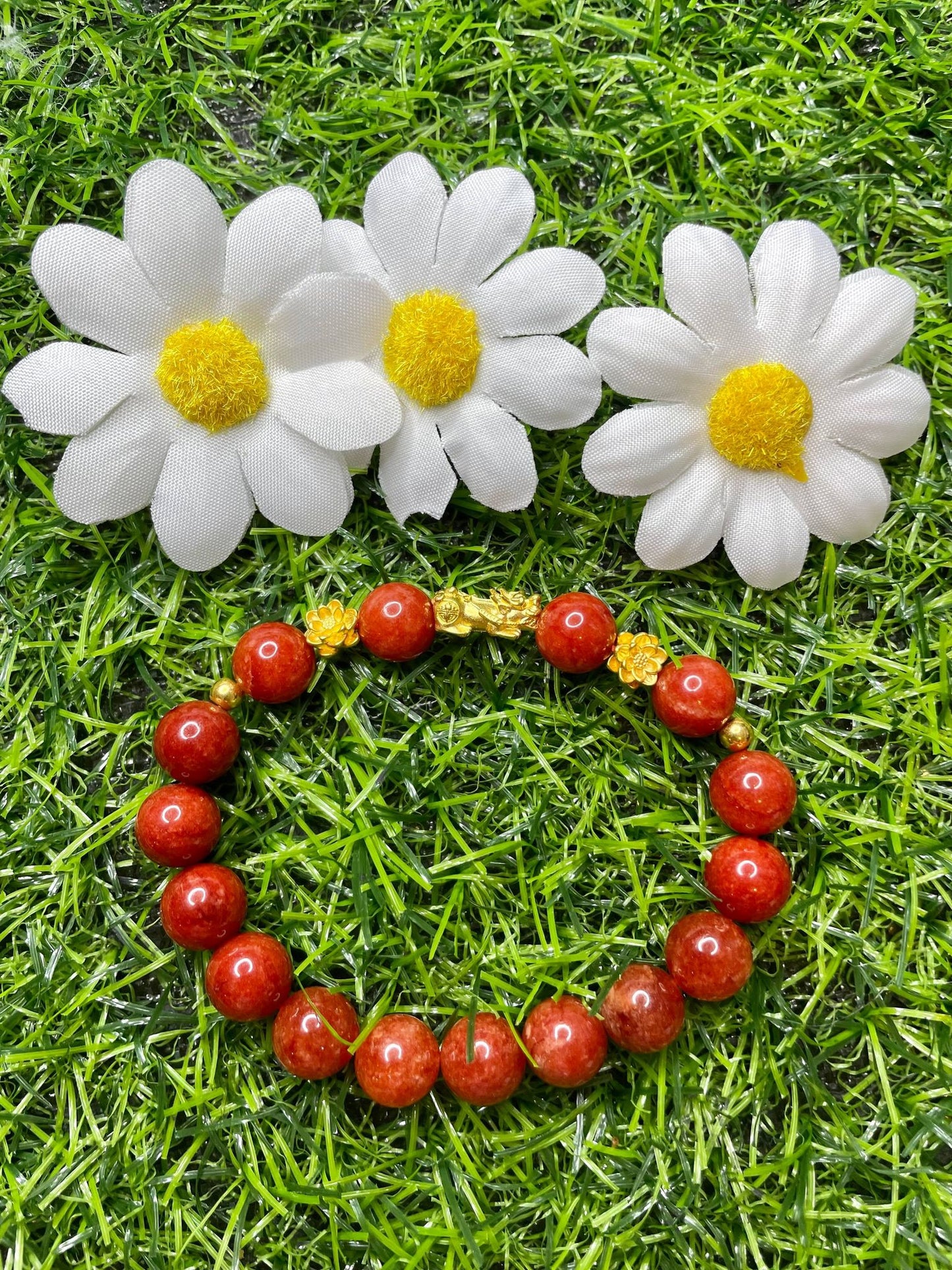 Red Coral in Pure 24K Pi Yao (Pi Xiu) Gold Bracelet