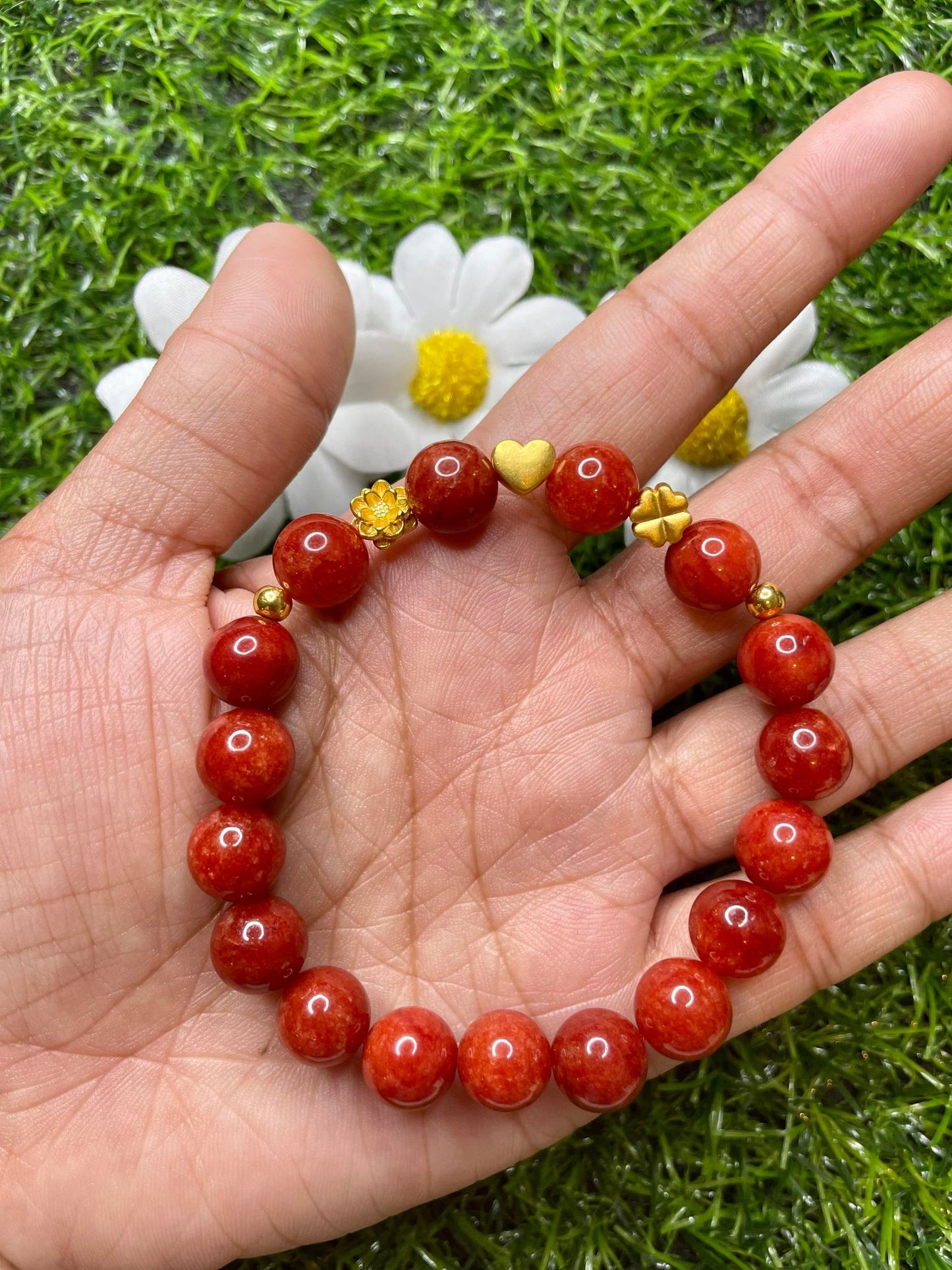 Red Coral in Pure 24K Pi Yao (Pi Xiu) Gold Bracelet