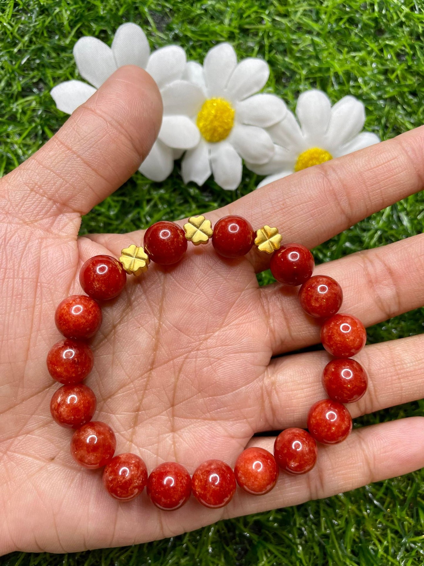 Red Coral in Pure 24K Pi Yao (Pi Xiu) Gold Bracelet