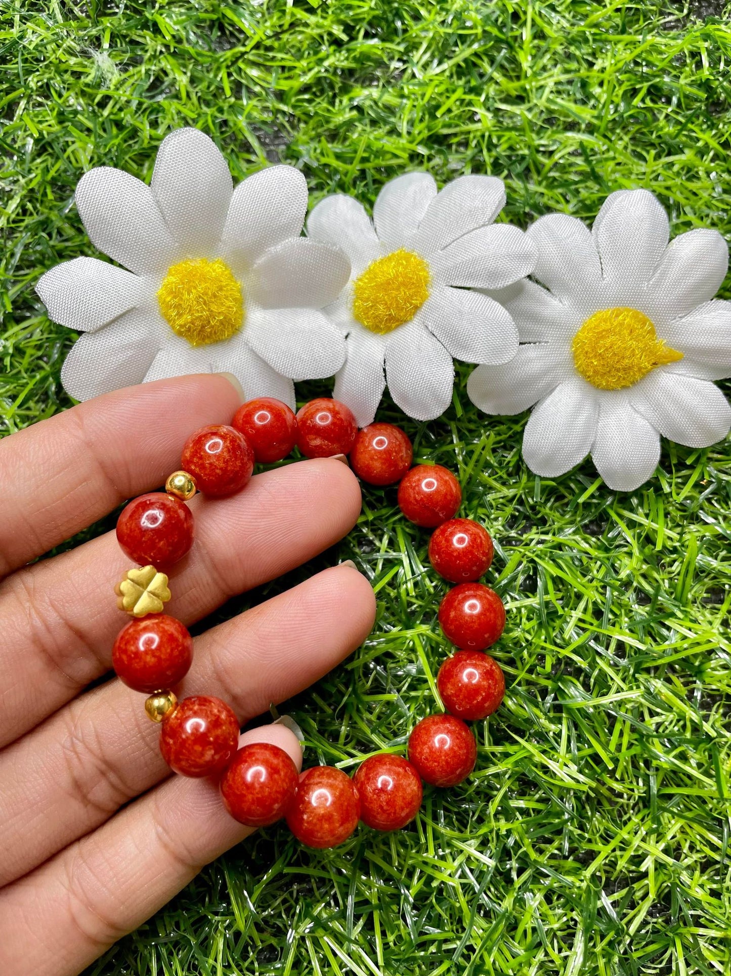 Red Coral in Pure 24K Pi Yao (Pi Xiu) Gold Bracelet
