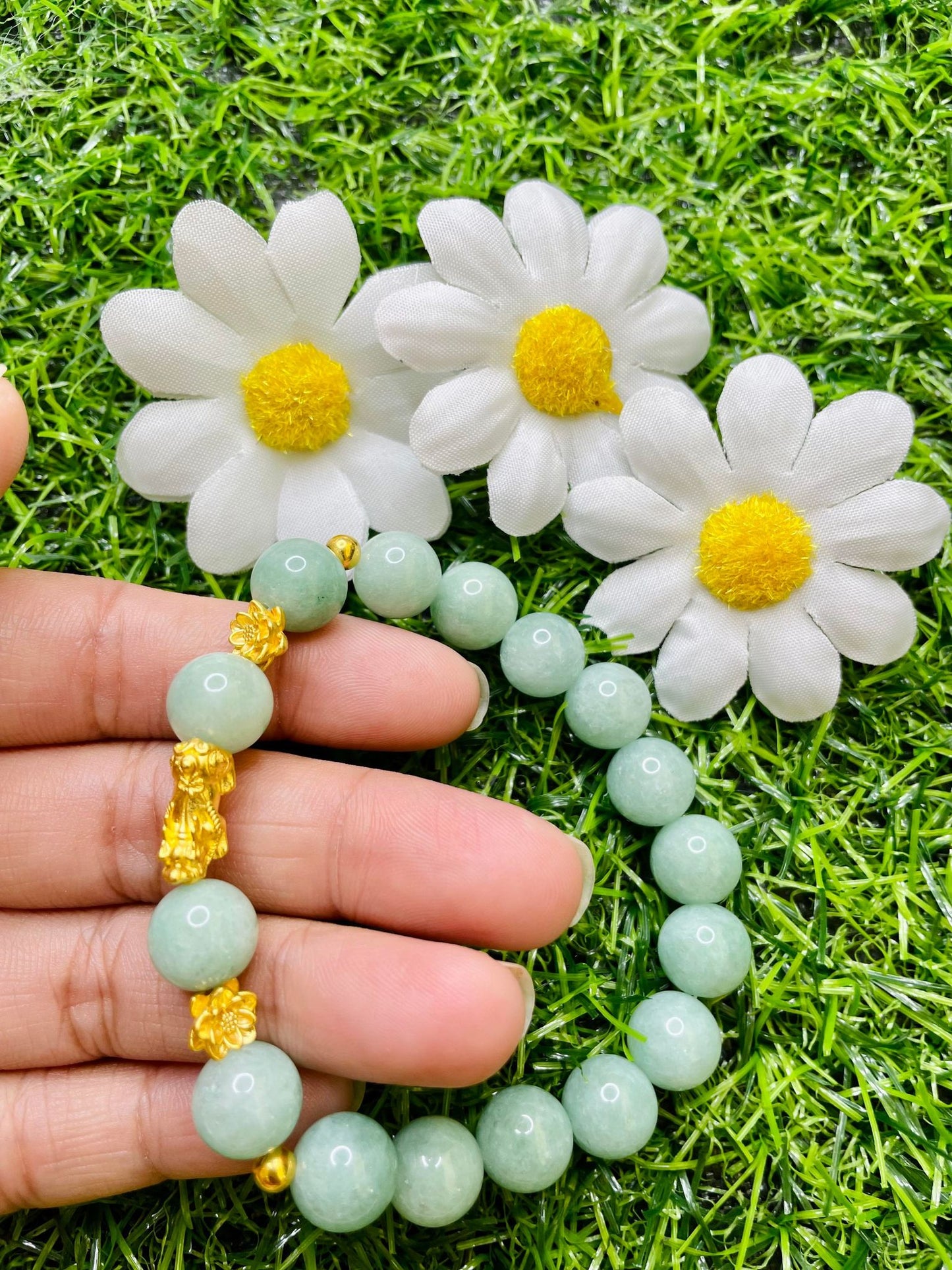 Real 24k Pi Yao Gold in Burmese Jade Bracelet