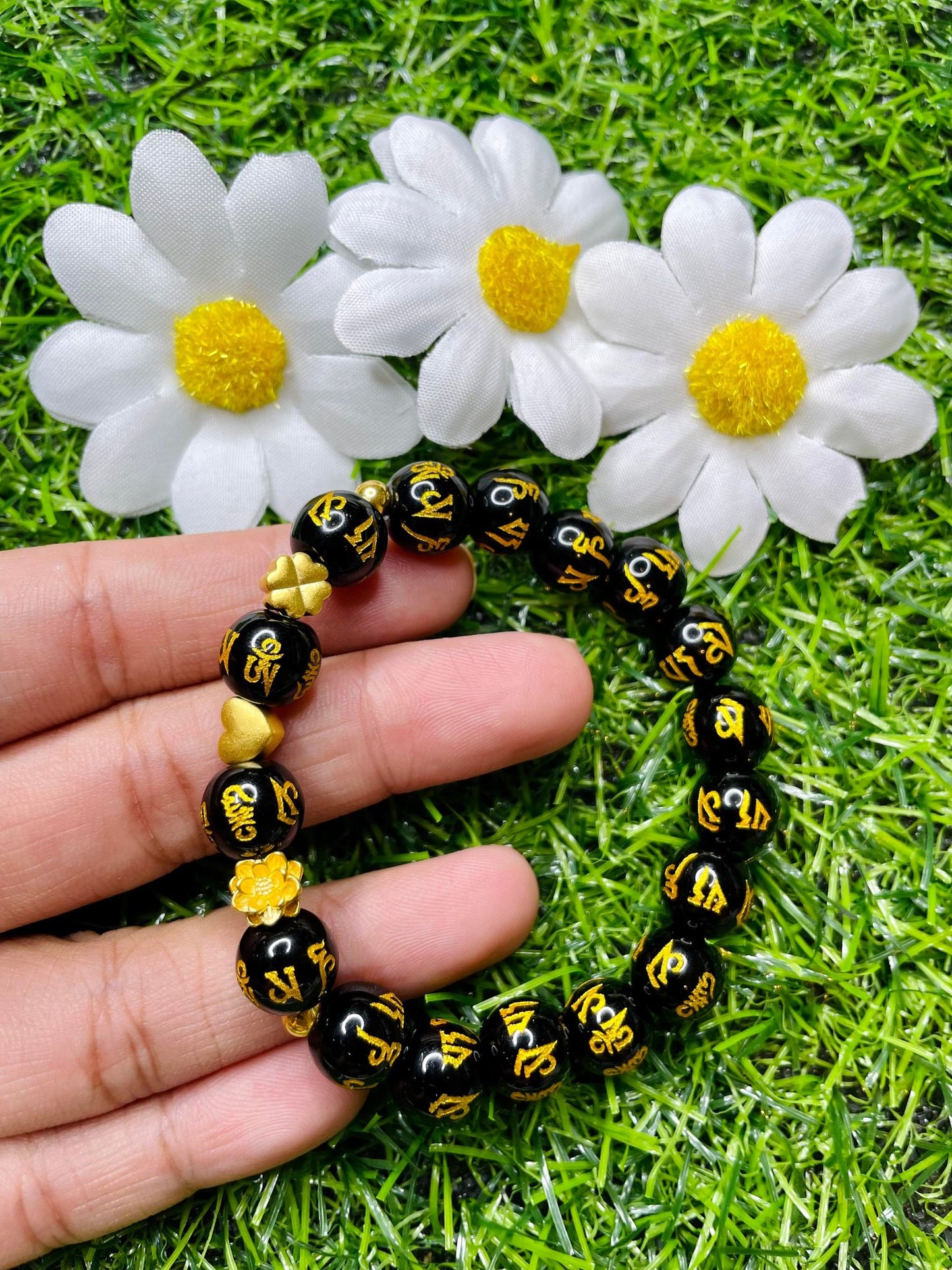 Real 24 karat Pi Yao Gold in Black Obsidian Bracelet