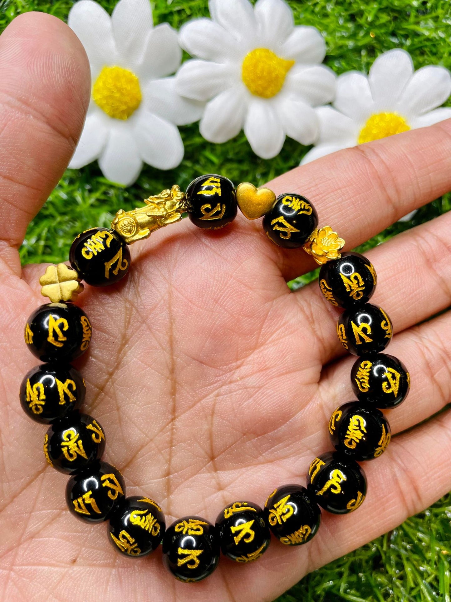 Real 24 karat Pi Yao Gold in Black Obsidian Bracelet