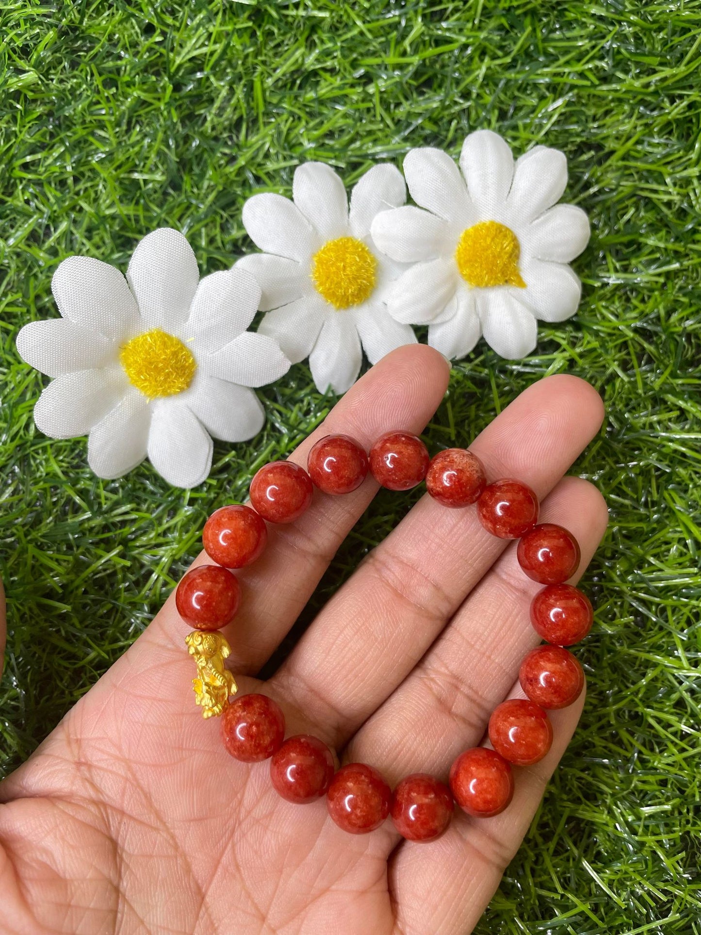 Red Coral in Pure 24K Pi Yao (Pi Xiu) Gold Bracelet