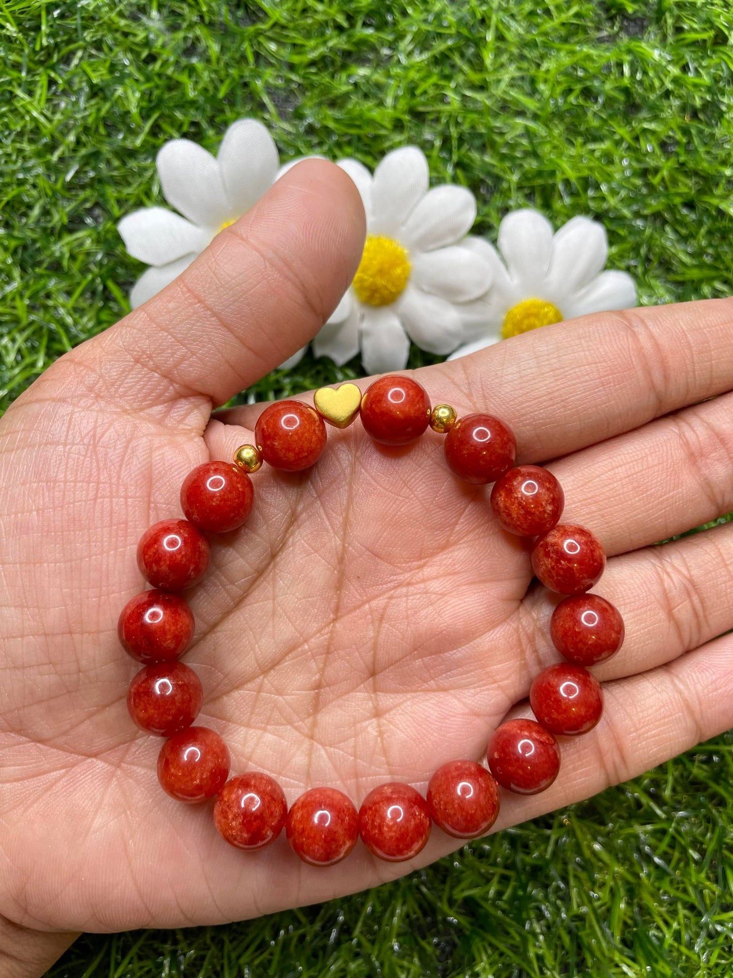Red Coral in Pure 24K Pi Yao (Pi Xiu) Gold Bracelet