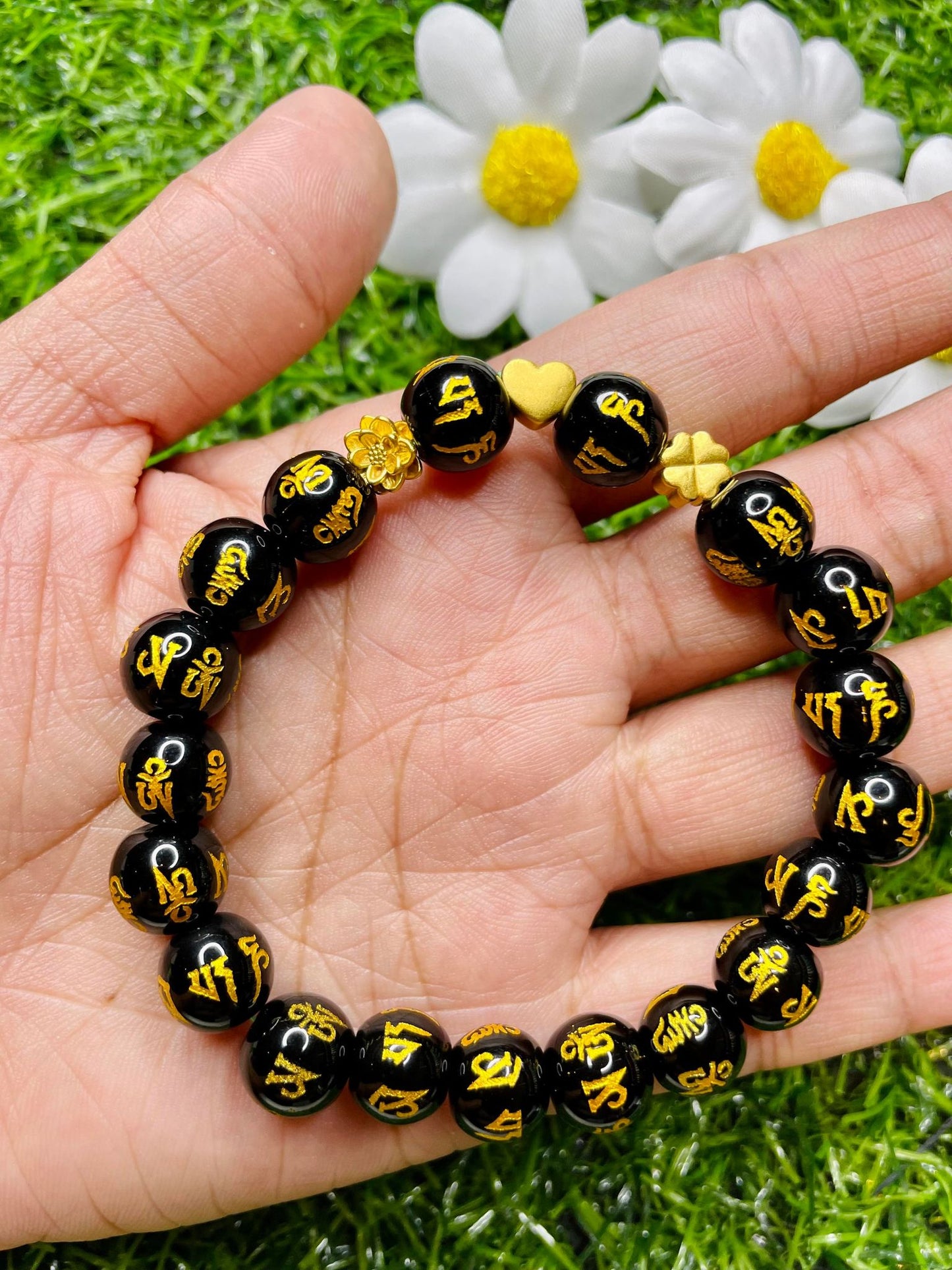 Real 24 karat Pi Yao Gold in Black Obsidian Bracelet
