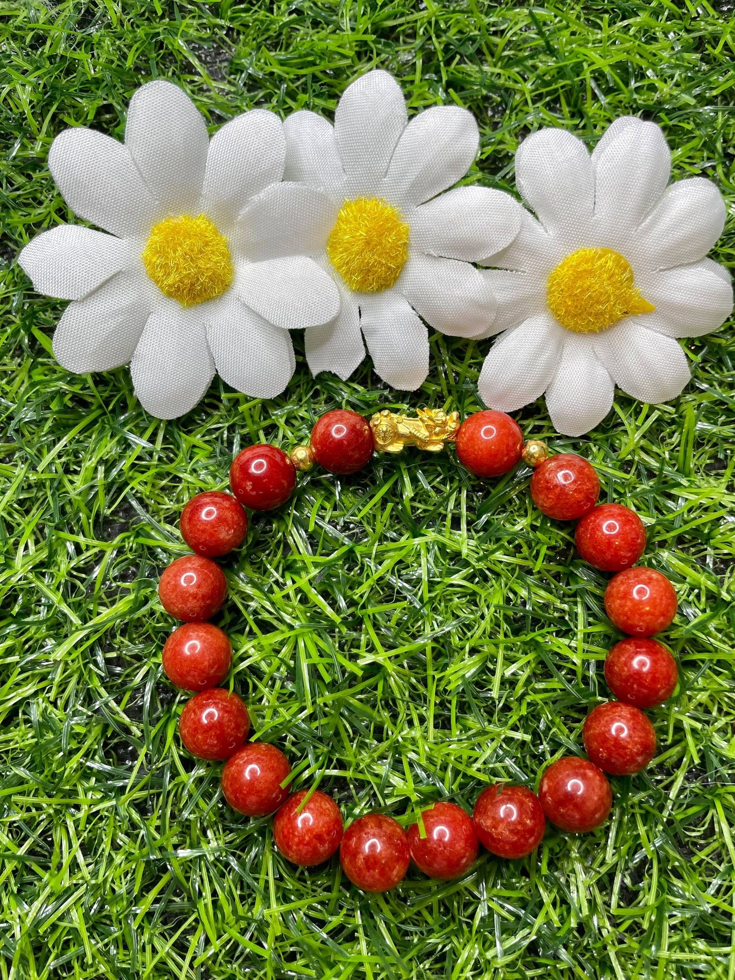 Red Coral in Pure 24K Pi Yao (Pi Xiu) Gold Bracelet