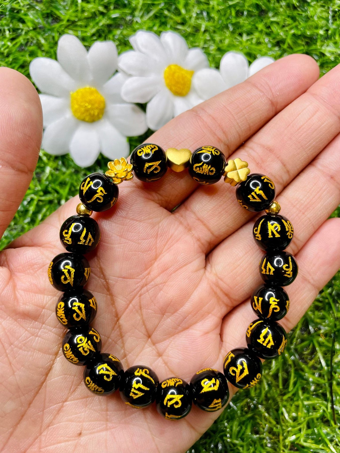 Real 24 karat Pi Yao Gold in Black Obsidian Bracelet