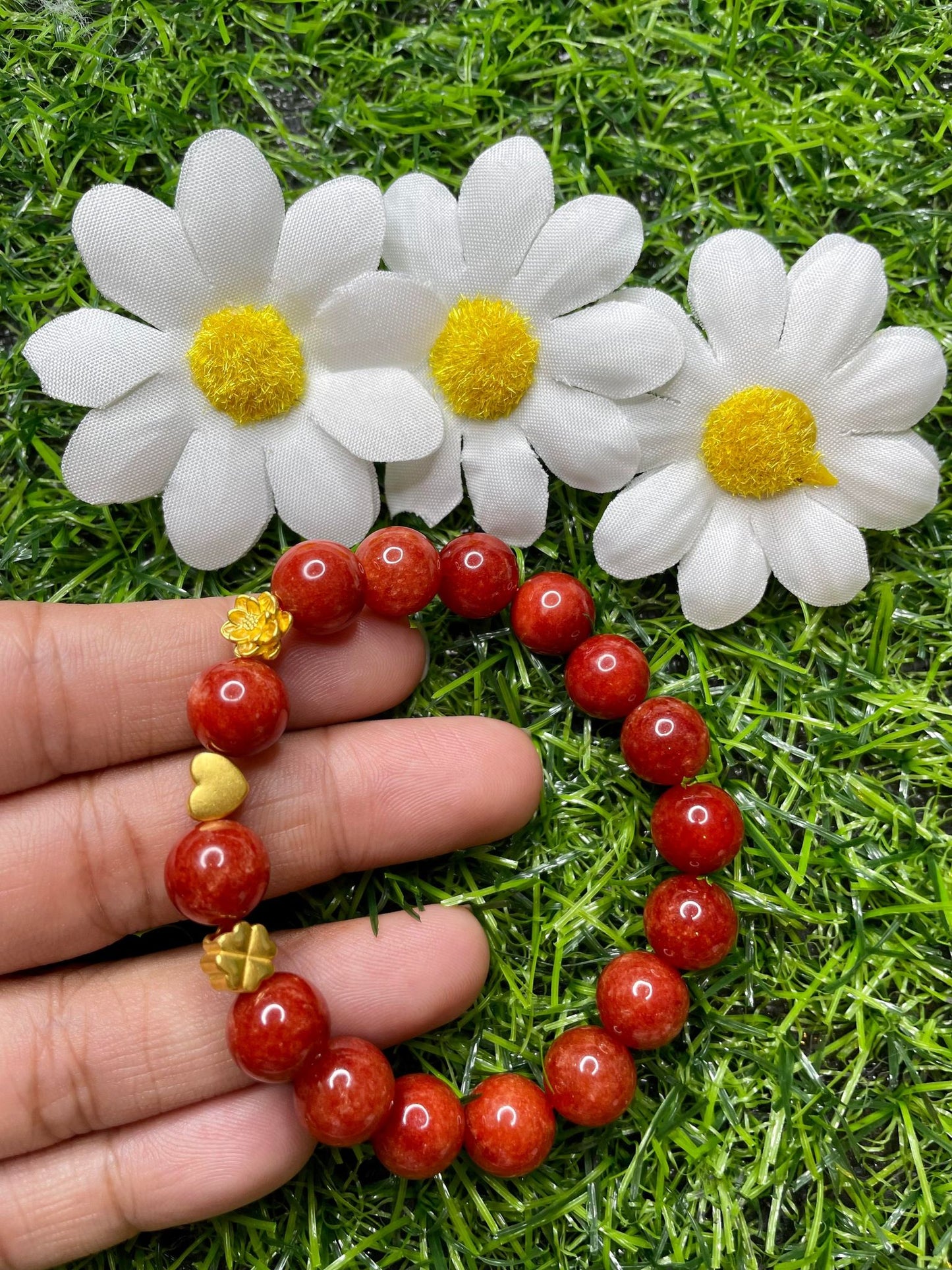 Red Coral in Pure 24K Pi Yao (Pi Xiu) Gold Bracelet