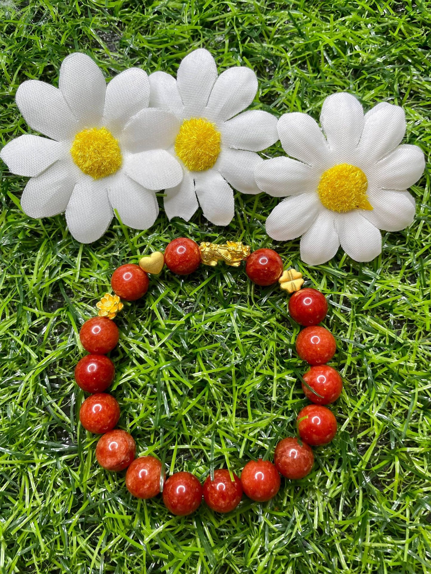 Red Coral in Pure 24K Pi Yao (Pi Xiu) Gold Bracelet