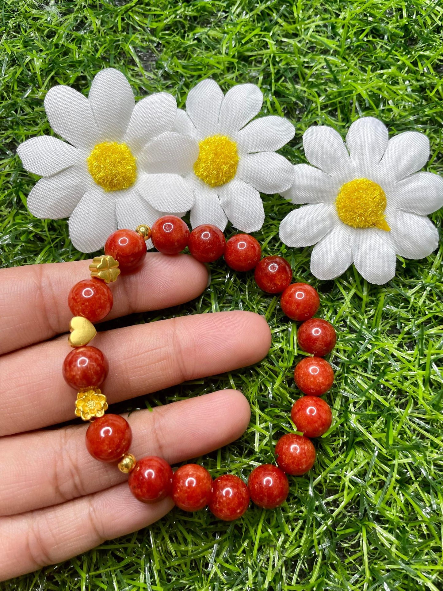 Red Coral in Pure 24K Pi Yao (Pi Xiu) Gold Bracelet