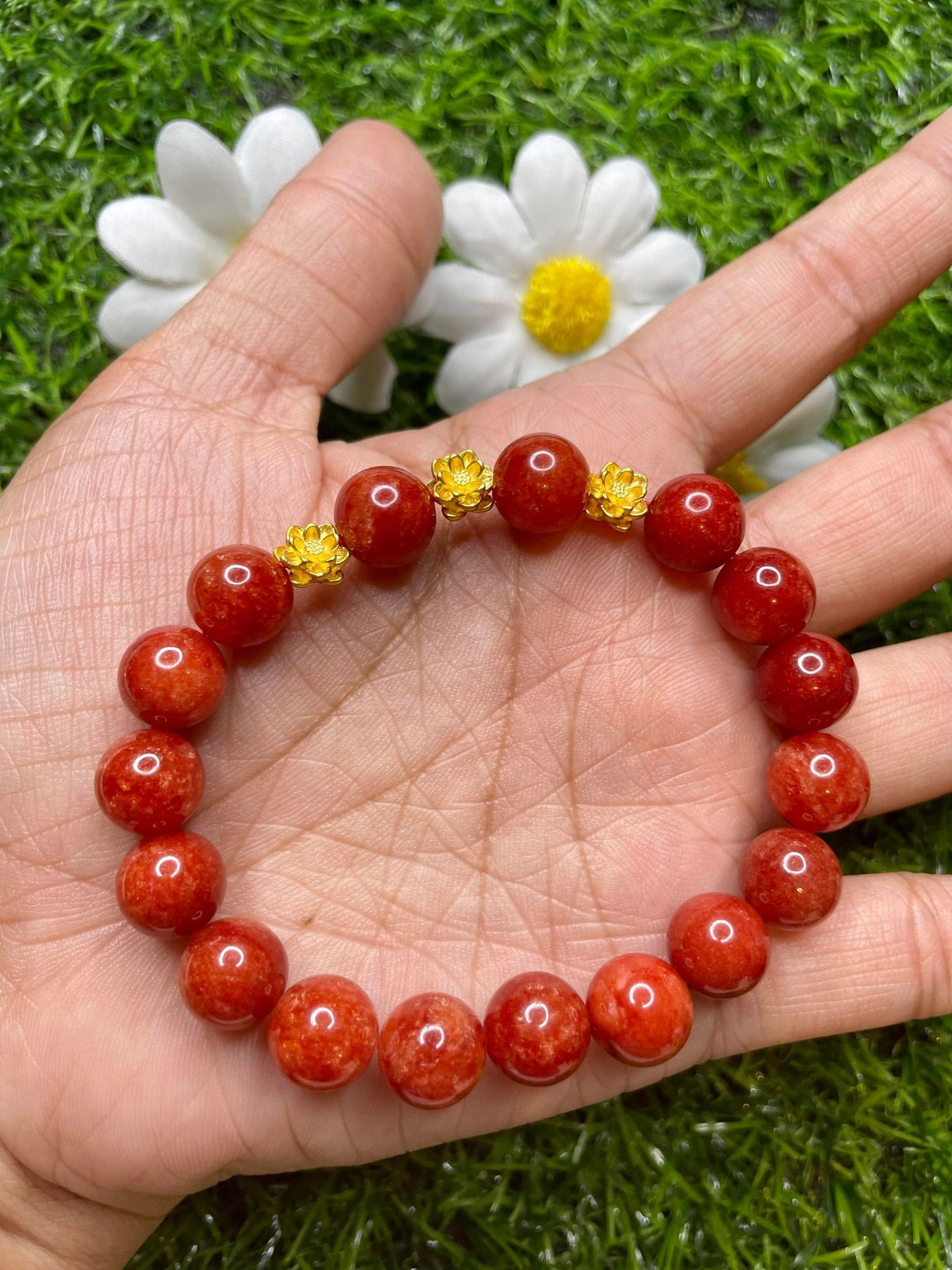 Red Coral in Pure 24K Pi Yao (Pi Xiu) Gold Bracelet