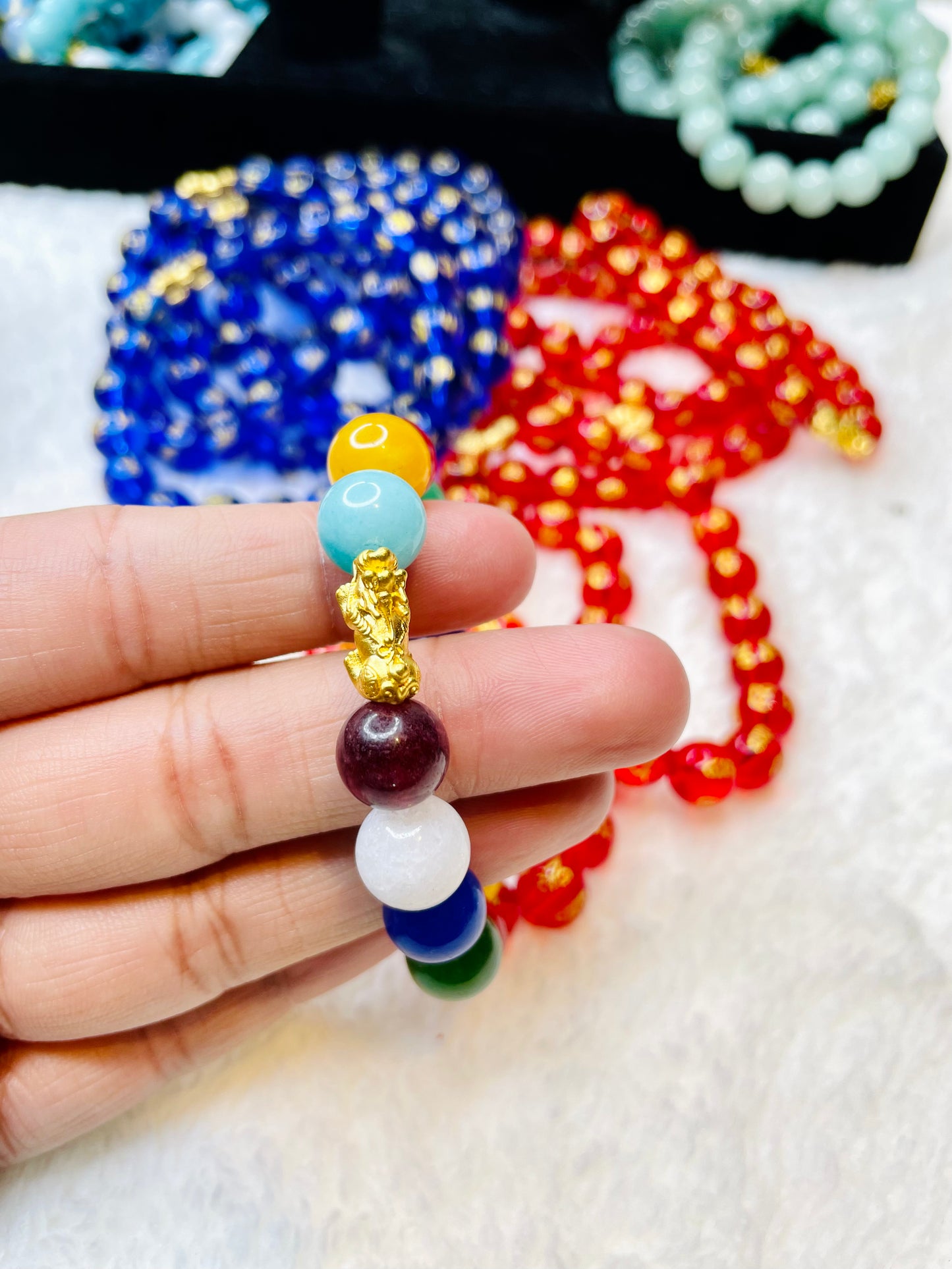 24k Pi Yao Gold Dragon in Multi-Color Gemstones Bracelet