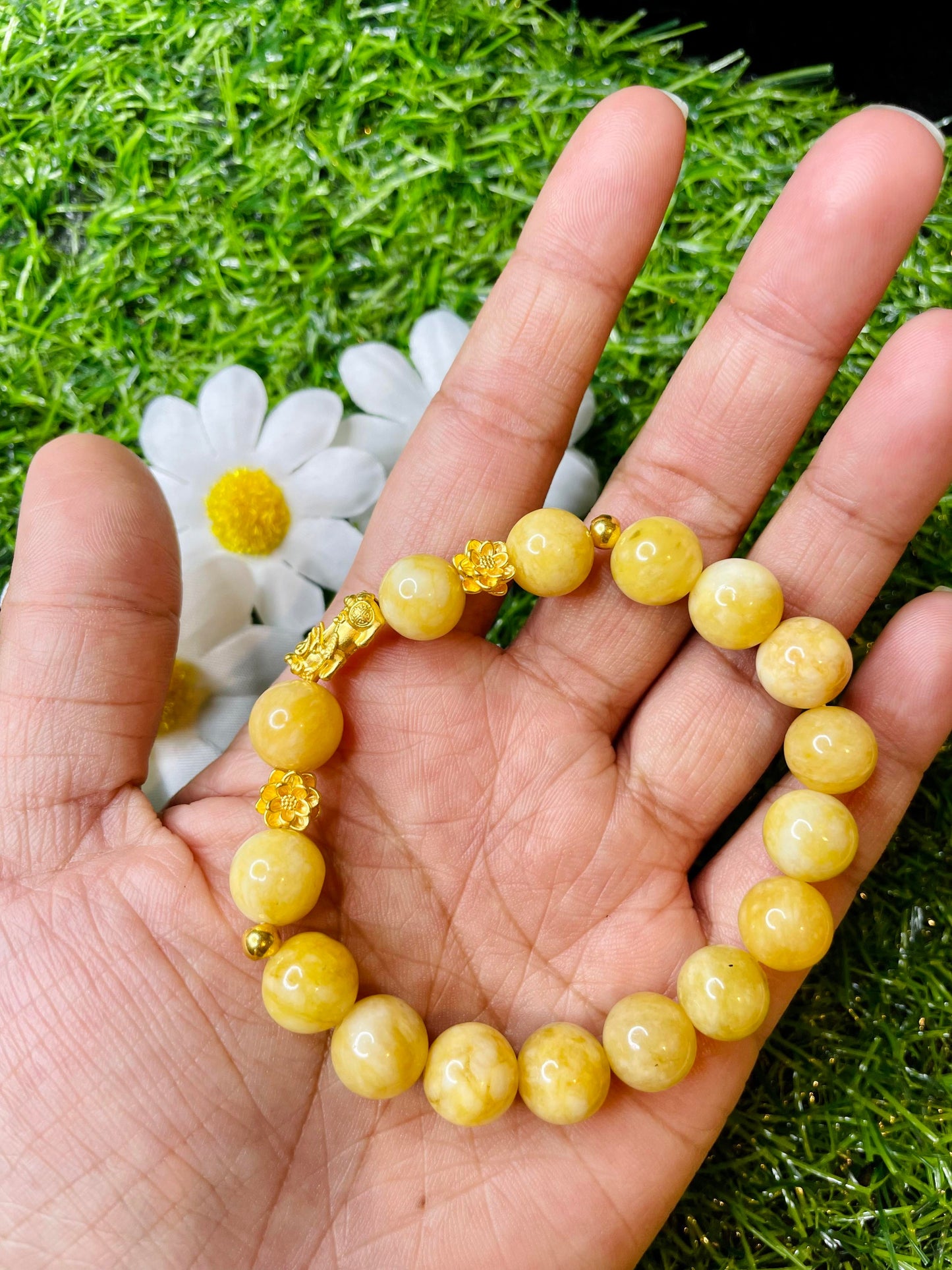 Real 24k Pi Yao Gold in Burmese Jade Bracelet