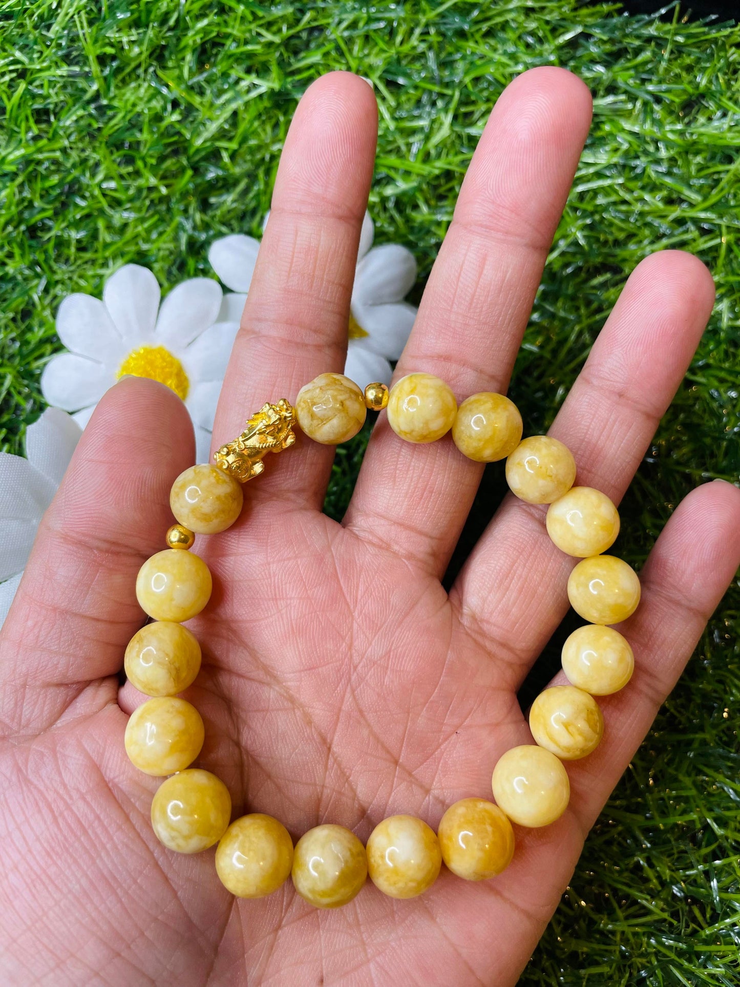 Real 24k Pi Yao Gold in Burmese Jade Bracelet